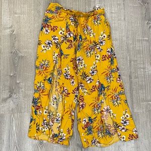 Blue Island Yellow Floral Flow Pants with Slit